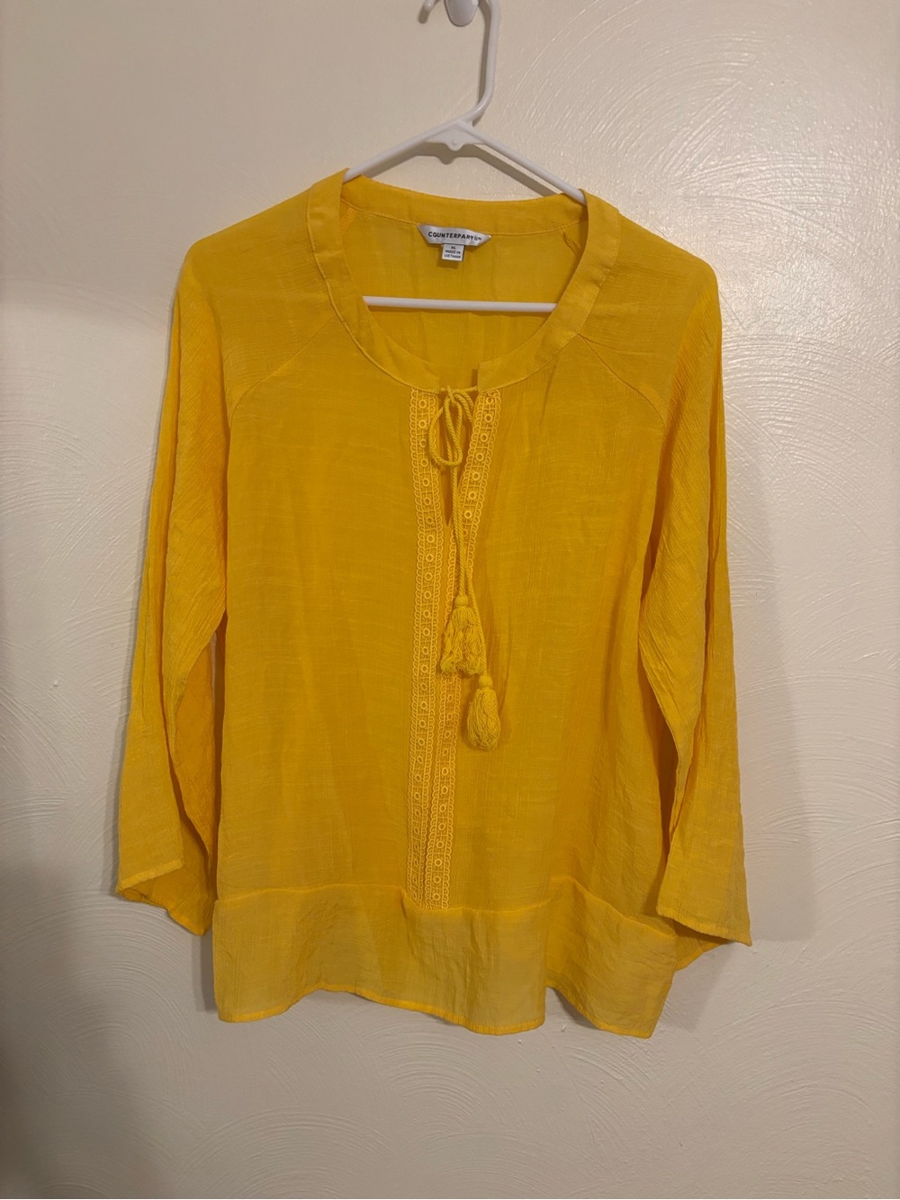 Counterparts XL Mustard Yellow Boho Tassel Tunic Blouse